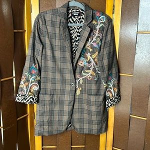 Johnny Was plaid embroidered blazer.